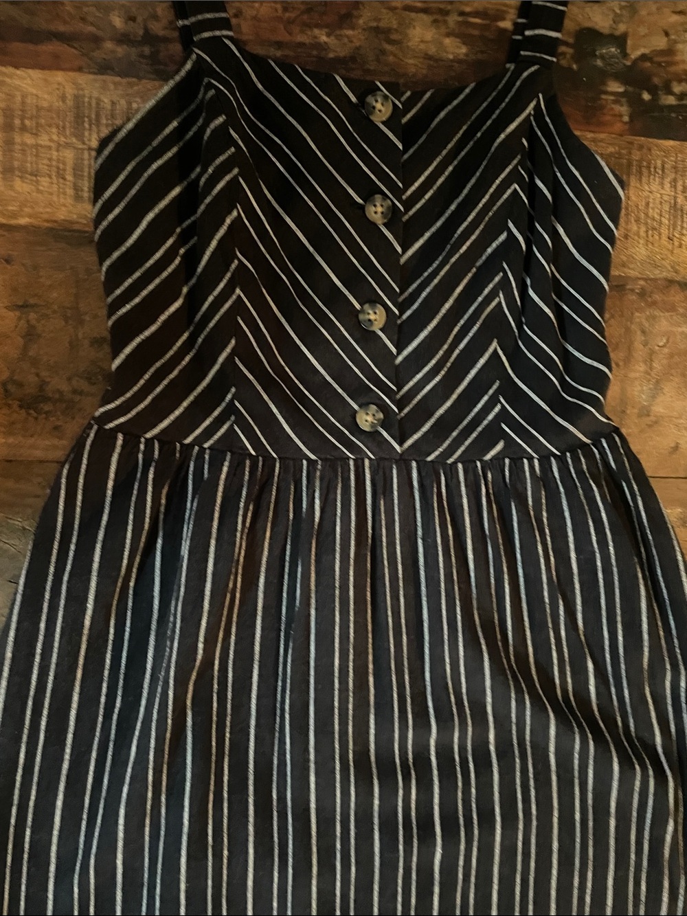 Reitmans Black and White Striped Button-Front Midi Dress with Wide Straps - Picture 5 of 8